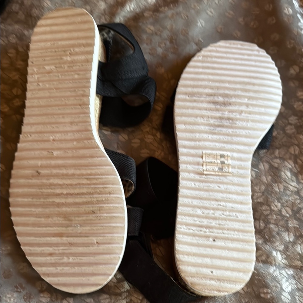 BOBS from Skechers Black and Tan Sandals with Adjustable Straps - Picture 3 of 4